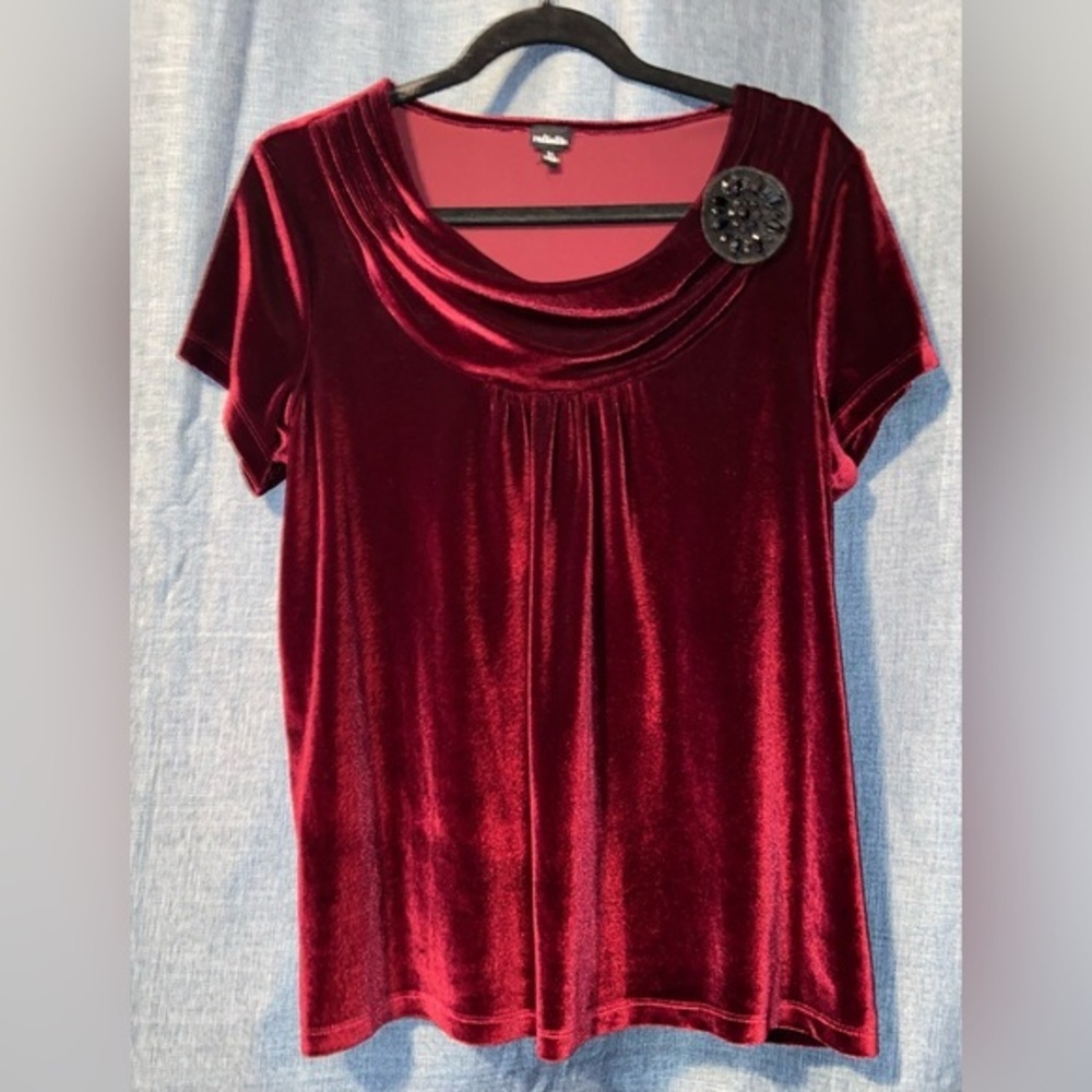 2/$30 Rafaella Women's Deep Burgundy Velvet Cowl Neck Blouse‎ Size L Pre-Owned
